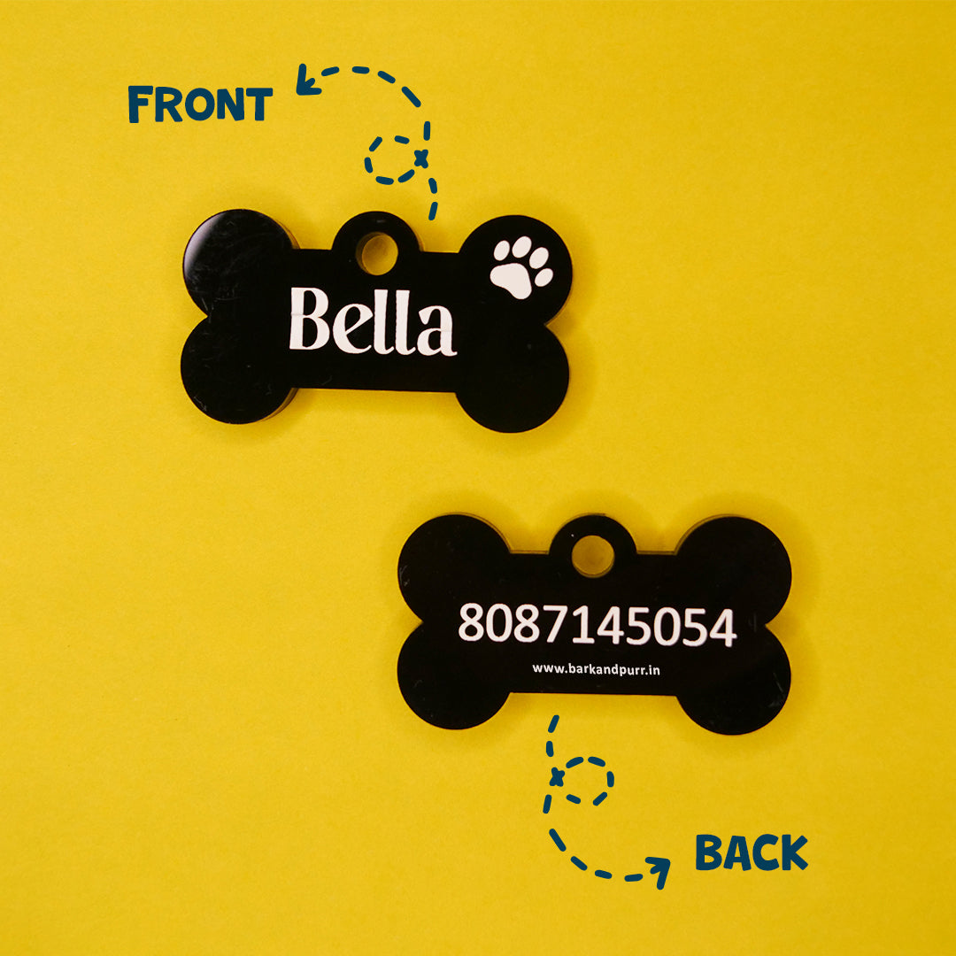 Customised Acrylic Dog Tag – Bone (Black)