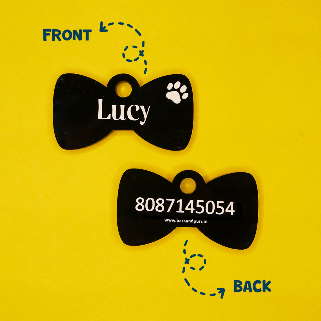 Customised Acrylic Dog Tag – Bow (Black)