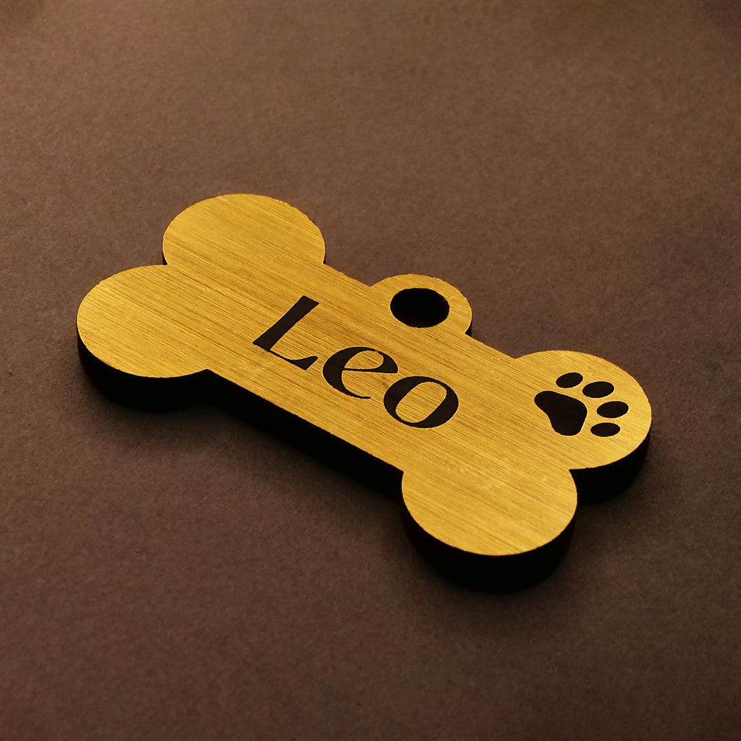 Customised Acrylic Dog Tag – Bone (Golden)