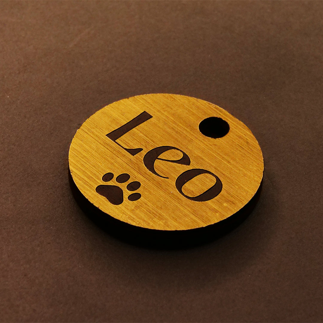 Customised Acrylic Dog Tag – Circle (Golden)