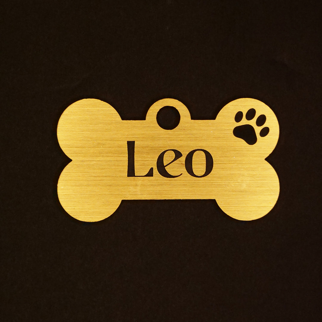 Customised Acrylic Dog Tag – Bone (Golden)