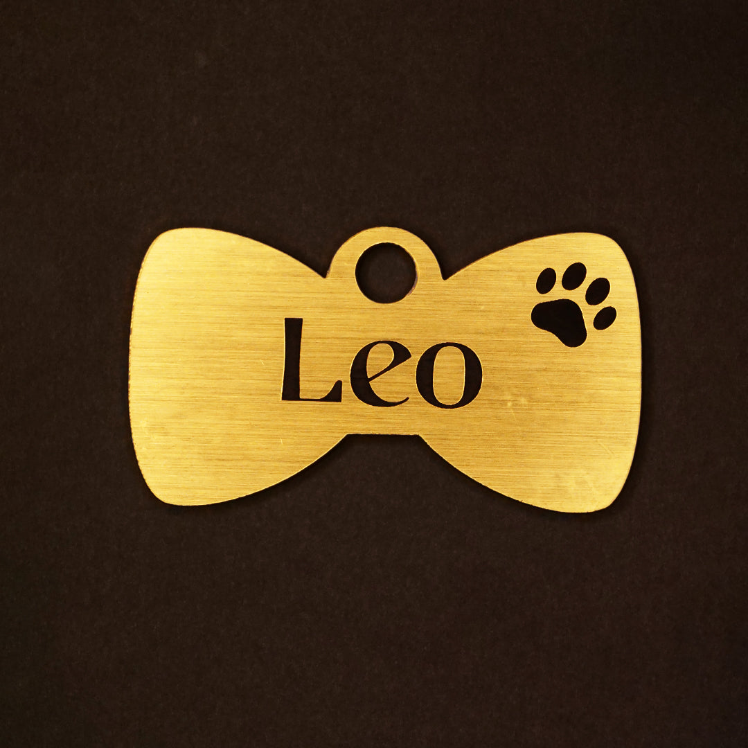 Customised Acrylic Dog Tag – Bow (Golden)