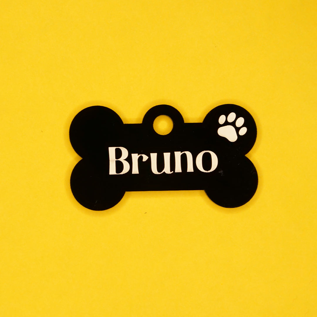 Customised Acrylic Dog Tag – Bone (Black)