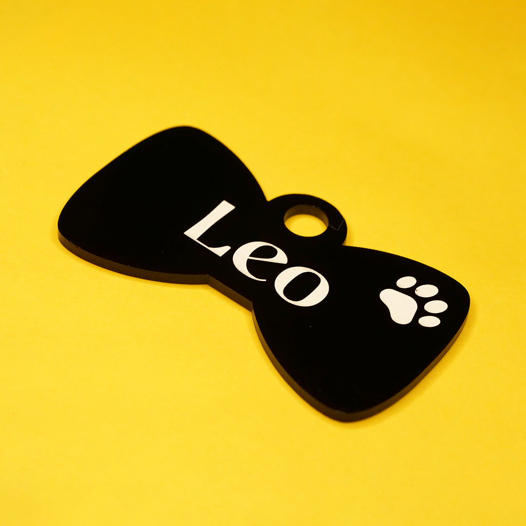 Customised Acrylic Dog Tag – Bow (Black)