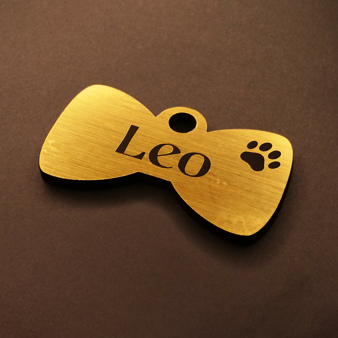 Customised Acrylic Dog Tag – Bow (Golden)